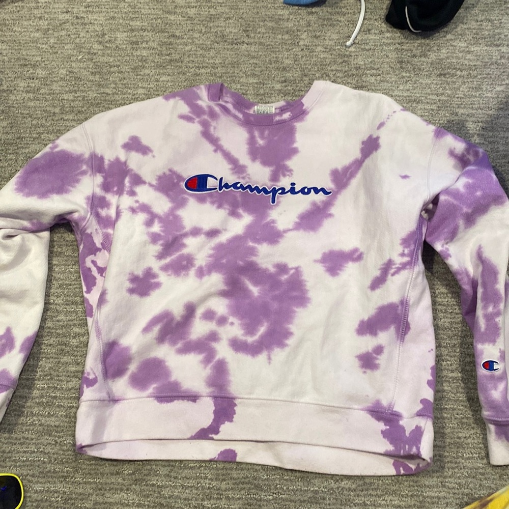 Purple and white tie dye champion hoodie
